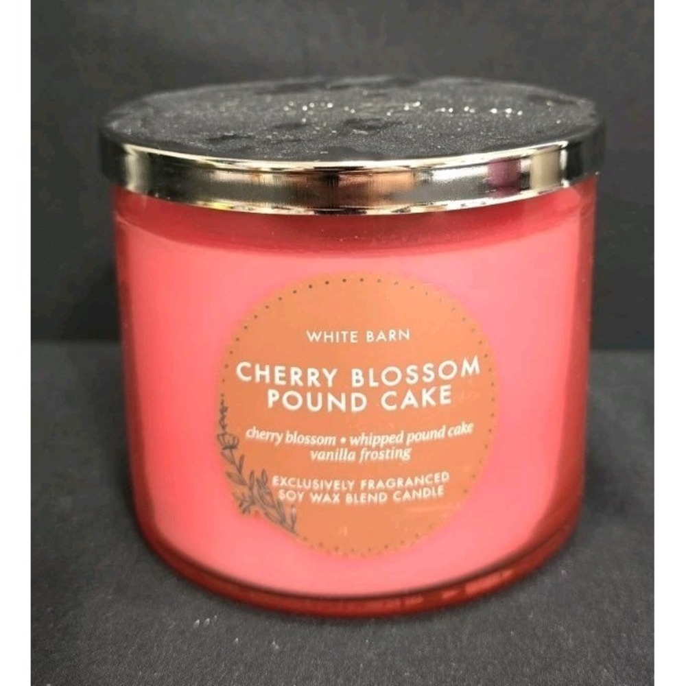 Bath & Body Works "Cherry Blossom Pound Cake" 3-Wick Candle 14.5oz White Barn